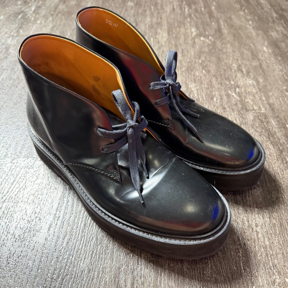 Paul Smith Chukka Boots Mens 41 Black Leather Platform Made in Italy P086